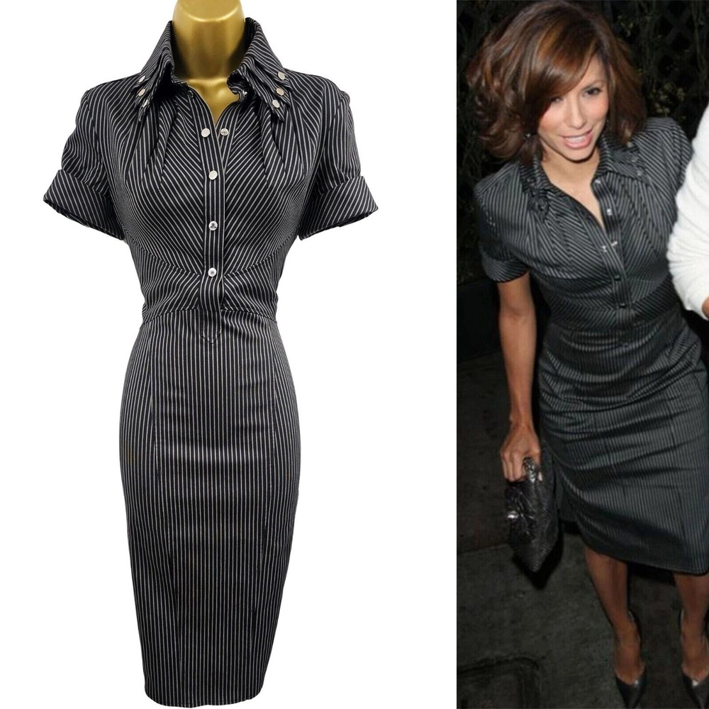 Vintage Karen Millen Black Pinstripe Pencil Dress ASO Eva Longoria